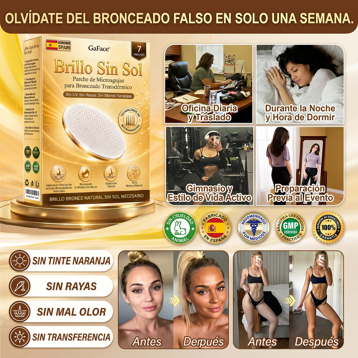 🌞🍫Gaface®| Consigue un bronceado natural y radiante sin sol con nuestra tecnología transdérmica.